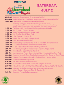Charleston Regatta schedule on Saturday July 2nd.