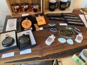 Merchandise for sale at The Bullock Distillery.