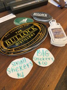 Unique stickers at The Bullock Distillery.